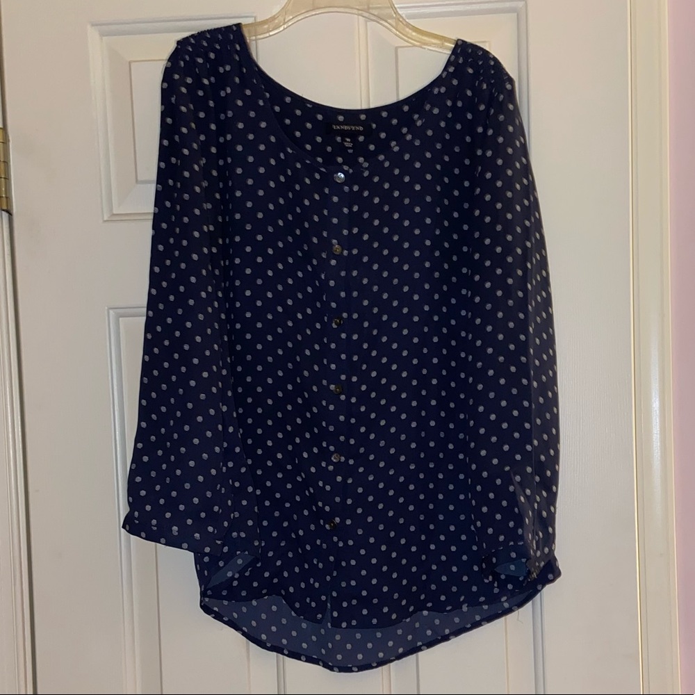 Land’s End Navy Blue Button-Down Blouse